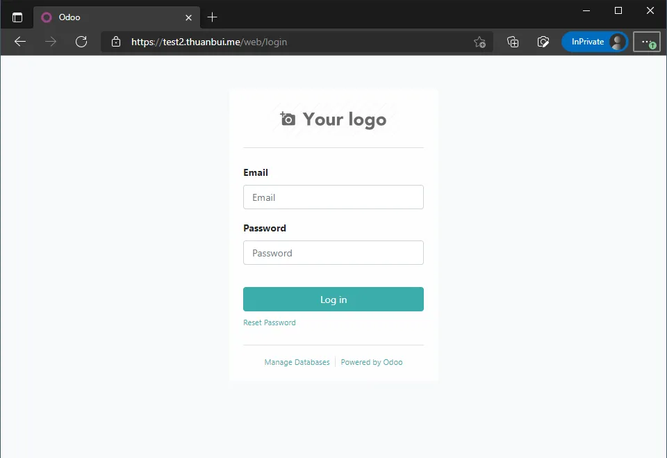 Truy cập vào Odoo bằng địa chỉ https://test2.thuanbui.me