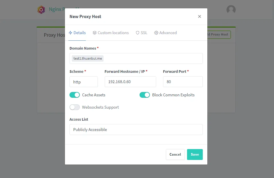 Tab Details: nhập vào thông tin tương ứng rồi chuyển qua tab SSL để cấu hình tiếp